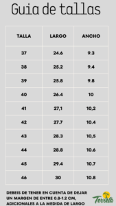 Guía de tallas Terreta Barefoot 